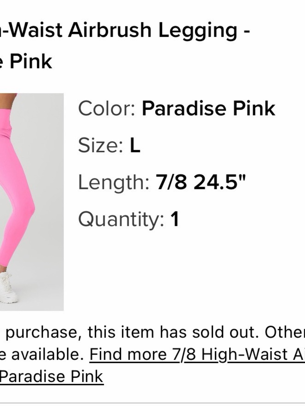 Alo 7/8 High-Waist Airbrush Leggings - Paradise Pink Size Large - Picture 7 of 7